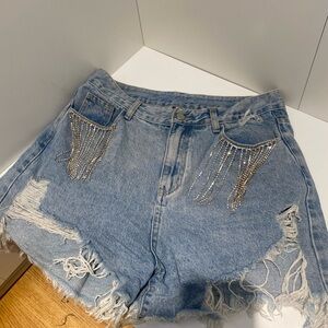 Bejewelled fringe shorts